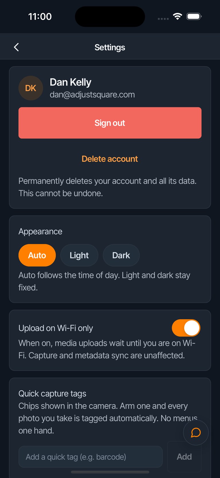 Quick capture tags are set up in Settings